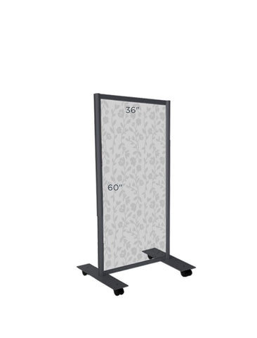 60” Floor Standing Shield with Graphic and Locking Casters (Black)  / FS-0015